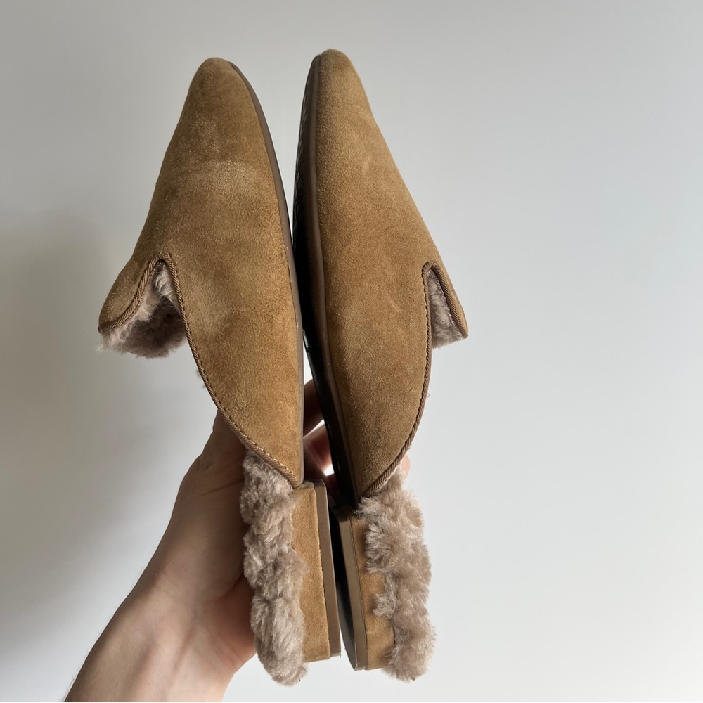 Birdies The Phoebe Mule Slipper Camel Suede Leather Cream Faux Fur Size 8 - Picture 12 of 16